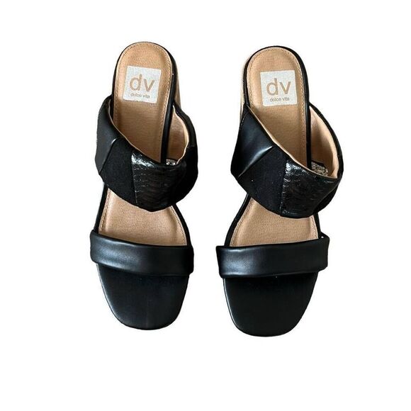 DV By Dolce Vita Folsom Heels Women's 8.5 Black Leather Slip-On sandal - Picture 1 of 5